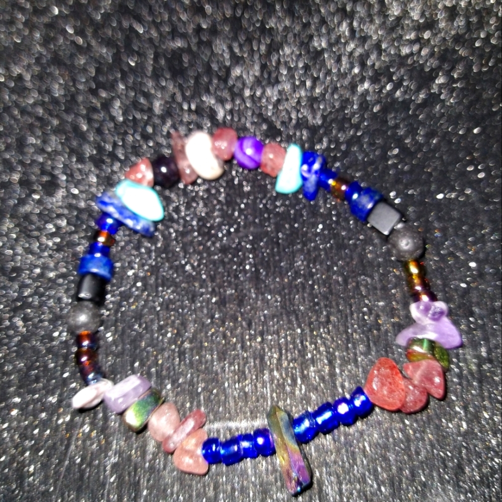 Handmade Pink Quartz and Glass Bracelet